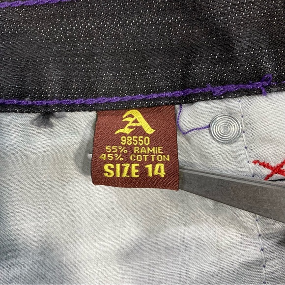 Attitude Gold Denim Jeans Women's 14 Purple Yellow Embroidered Purple Stitching - Picture 9 of 12